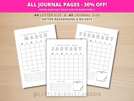 Book Themed Calendar - 12 Month Calendar Pages - Journal Calendar Template - Monthly Planner - PRINTABLE Calendar - Printable Planner Page