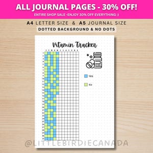 Vitamine Tracker - AFDRUKBARE dagboekpagina - medicatietracker - Health Tracker - pillentracker - Med Tracker - vitaminelogboek - plannerpagina