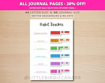Habit Tracker - PRINTABLE Journal Page - Monthly Tracker - Monthly Goal Tracker - Fitness Tracker - Health Tracker - Printable Planner Page