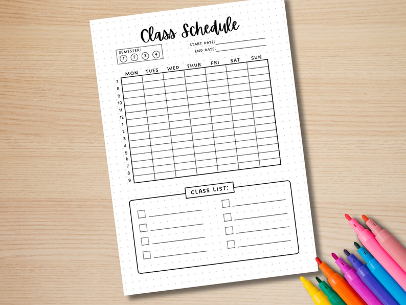 Horario de clases - Página de diario IMPRIMIBLE - Diario del estudiante - Página de planificador del estudiante - Agenda del estudiante - Horario - Horario del curso imagen 5