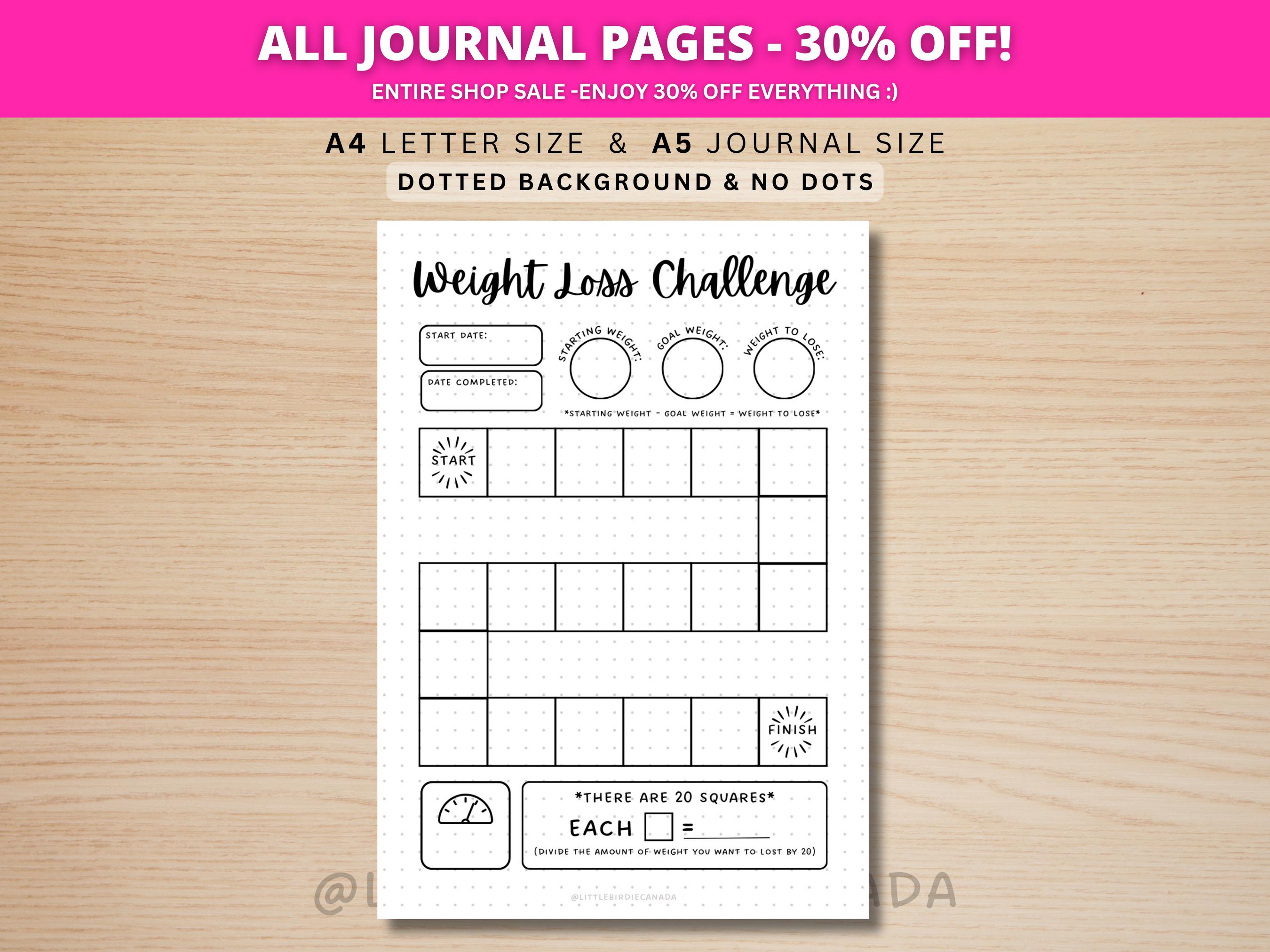 Weight Loss Challenge - Fitness Tracker - PRINTABLE Journal Page ...