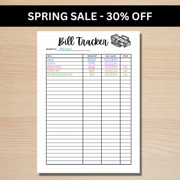 Bill Tracker - A5 Journal Page - AFDRUKBARE Tracker - Bill Tracker afdrukbaar - Maandelijkse Bill Organizer - Bill Payment Tracker - Bill Checklist