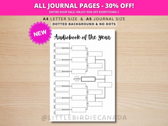Audiobook of the Year - PRINTABLE Journal Page - Planner Page - Book Journal - Book Brackets - Reading Tracker - Audiobook Tracker