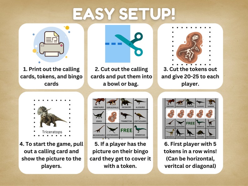 Printable Bingo Game for Kids Dinosaur Activity Printable Etsy