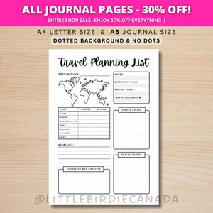 Travel Planning List - PRINTABLE Journal Page - Travel Planner Page - Vacation Planner - Travel Itinerary - Trip Planner - Plan Trips