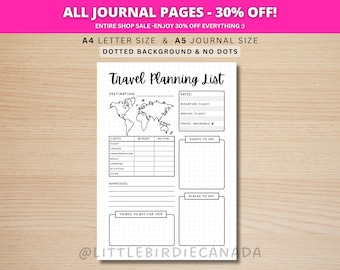 Travel Planning List - PRINTABLE Journal Page - Travel Planner Page - Vacation Planner - Travel Itinerary - Trip Planner - Plan Trips