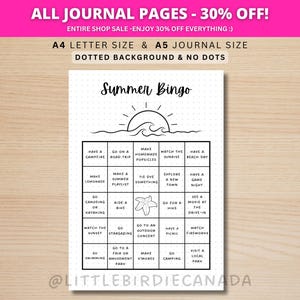 Summer Bingo Game - Summer Activities - PRINTABLE Journal Page - Planner Page - Summer To Do List - Summer Activity List Summer Bucket List image 1