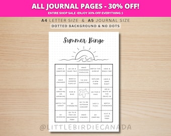 Summer Bingo Game - Summer Activities - PRINTABLE Journal Page - Planner Page - Summer To Do List - Summer Activity List Summer Bucket List
