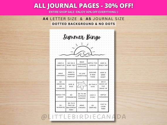 Summer Bingo Game - Summer Activities - PRINTABLE Journal Page - Planner Page - Summer To Do List - Summer Activity List Summer Bucket List