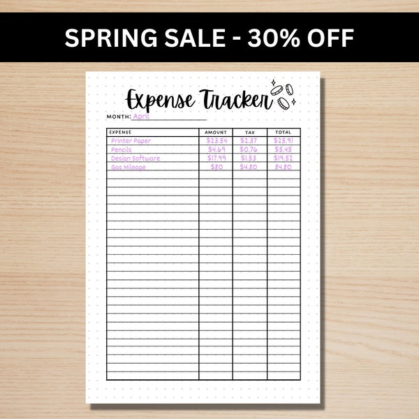 Expense Tracker - A5 Journal Page - PRINTABLE Tracker - Spending Tracker Printable - Expense Organizer - Monthly Expenses - Expense Template
