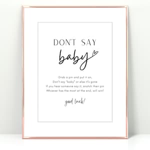 Dont Say Baby Game Printable Baby Shower Game Dont Say a Word Baby Shower Ideas Modern Baby Shower Decorations Minimalist Baby Shower Games