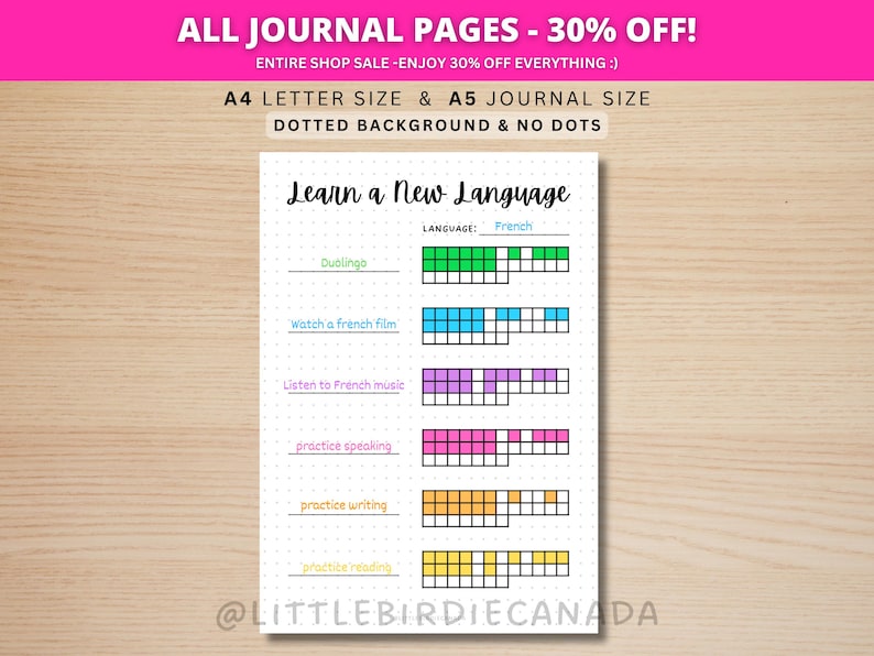 Learn A New Language - PRINTABLE Journal Page - Language Worksheet - Learning Language - Language Tracker - Learn French - Learn Spanish image 1