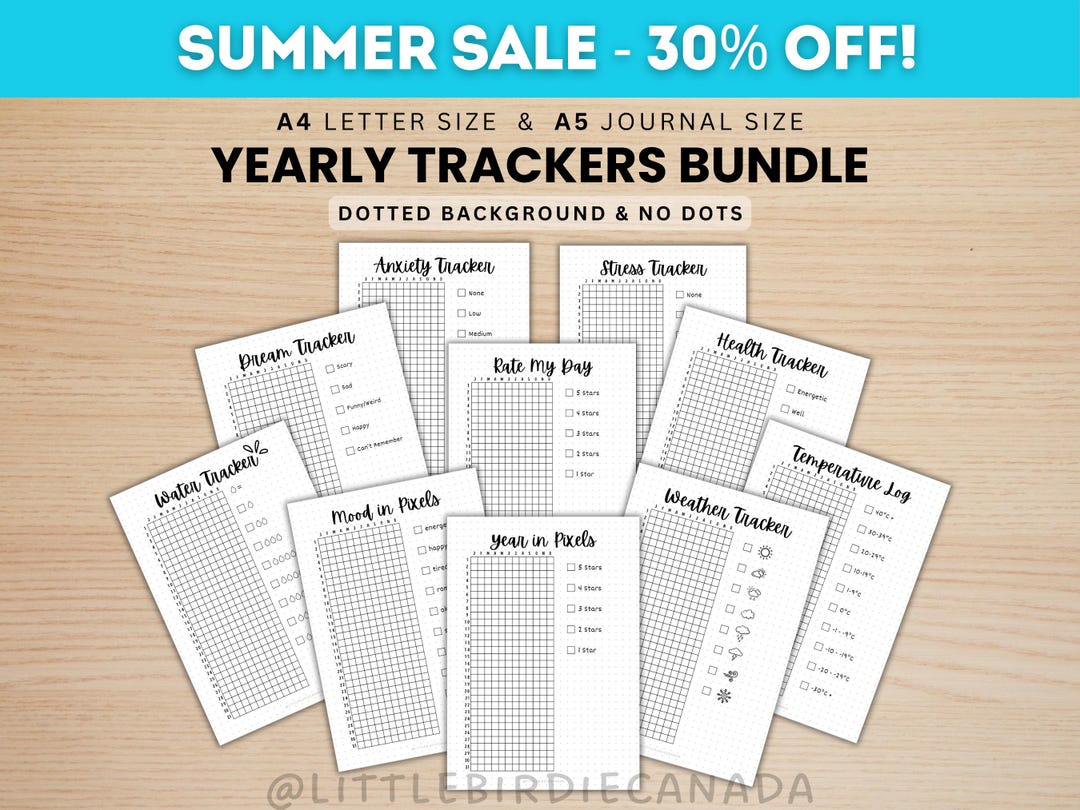 Yearly Trackers Bundle - PRINTABLE Journal Pages - Digital Planner ...