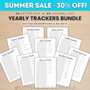 Yearly Trackers Bundle - PRINTABLE Journal Pages - Digital Planner Pages - A5 & A4 Size - Value Pack