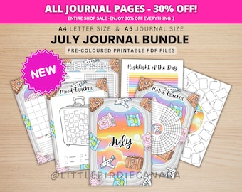 Juli dagboekbundel - reizen - AFDRUKBARE dagboekpagina's - VOORGEKLEURDE pagina's - juliplanner - juli-agenda - afdrukbare planner