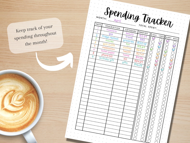 Spending Tracker - DRUCKBARE Journalseite - Planerseite - Ausgabenlog – Haushaltstracker – Ausgabentracker – Geldtracker – Geldausgeben Bild 2