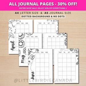12 Month Calendar - 2 Page Spread - PRINTABLE Journal Page - Calendar Template - Monthly Planner - Printable Calendar - Printable Planner