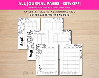 12ヶ月カレンダー - 2ページ見開き - 印刷可能なジャーナルページ - カレンダーテンプレート - 月間プランナー - 印刷可能なカレンダー - 印刷可能なプランナー