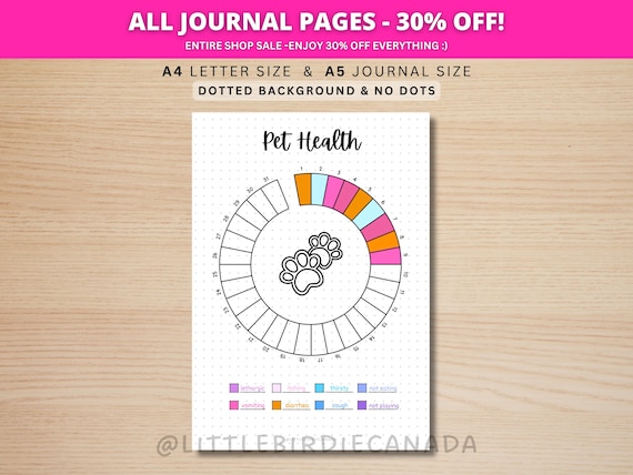 Pet Health Tracker - PRINTABLE Journal Page - Symptom Tracker - Pet Tracker - Track Pet Health - Dog Health - Cat Health - Sickness Tracker