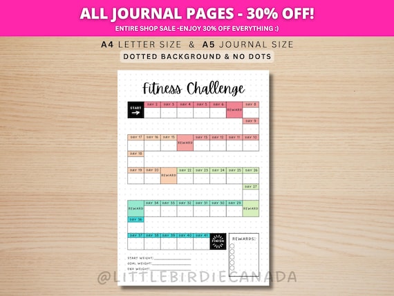 Fitness Challenge - PRINTABLE Journal Page - Fitness Tracker - Exercise Tracker - Fitness Game - Workout Challenge - Fitness Journal