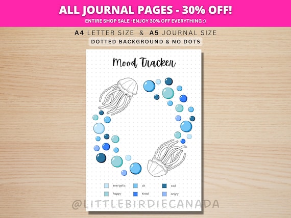 Jellyfish Mood Tracker - PRINTABLE Journal Page - Planner Page - Feelings Tracker - Daily Mood Tracker - Track Mood - Journal Template