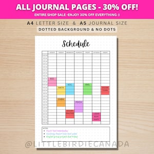 Weekly Schedule - Time Table - Weekly Planner - Weekly Calendar - PRINTABLE Journal Page - Time Block Planner - Semester - Class Schedule