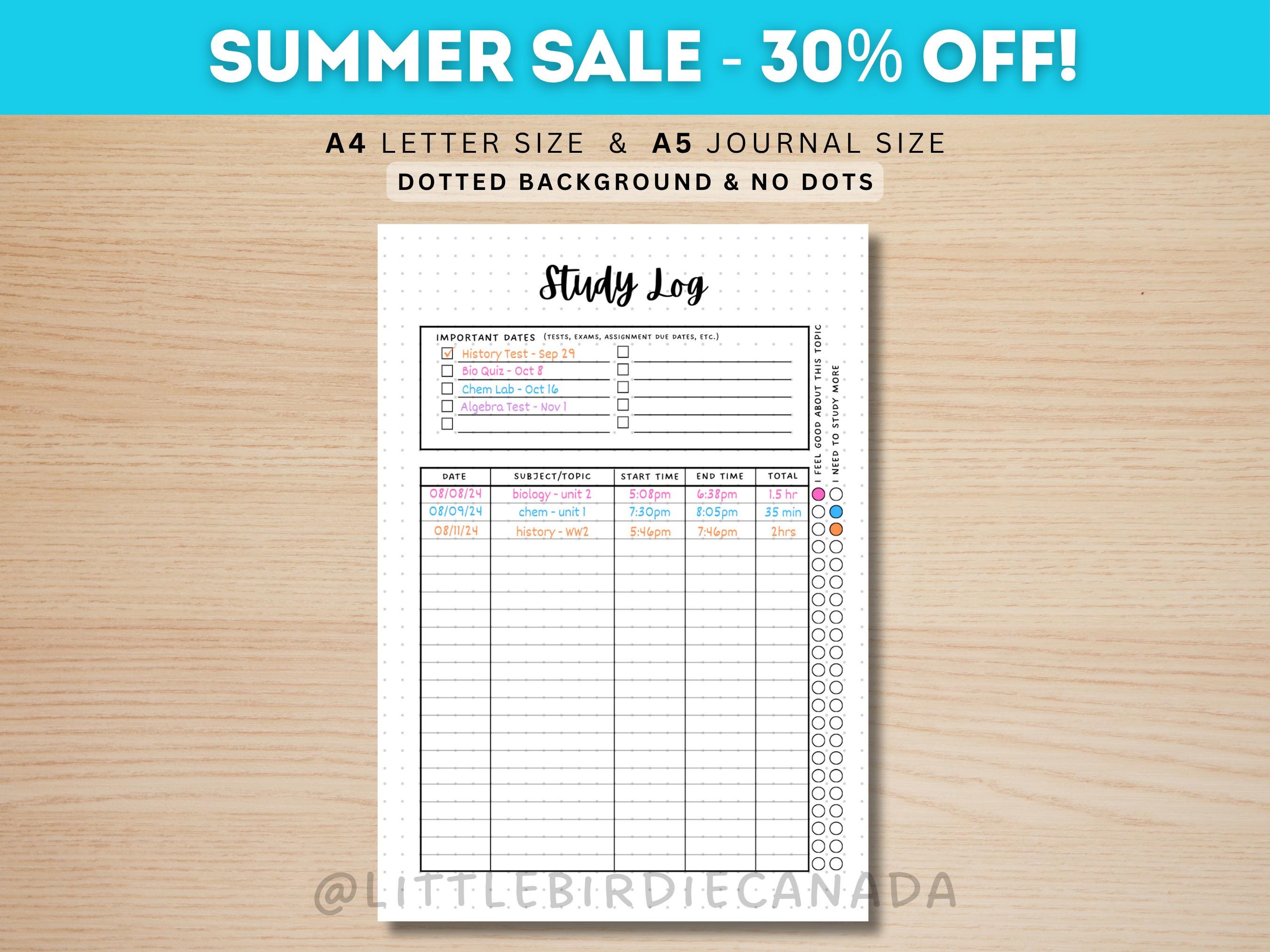 Study Log - PRINTABLE Journal Page - Student Journal - Student Planner Page - Student Agenda - Study Tracker - Track Studying - Study Guide