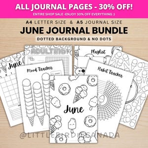 Juni-dagboekbundel - ijs - AFDRUKBARE dagboekpagina's - ZWART-WIT - juniplanner - juni-agenda - afdrukbare planner