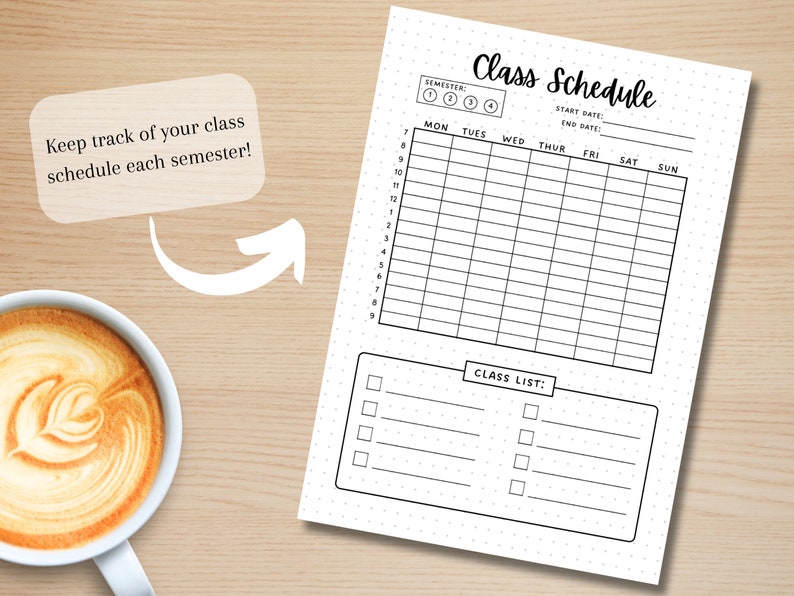 Horario de clases - Página de diario IMPRIMIBLE - Diario del estudiante - Página de planificador del estudiante - Agenda del estudiante - Horario - Horario del curso imagen 3