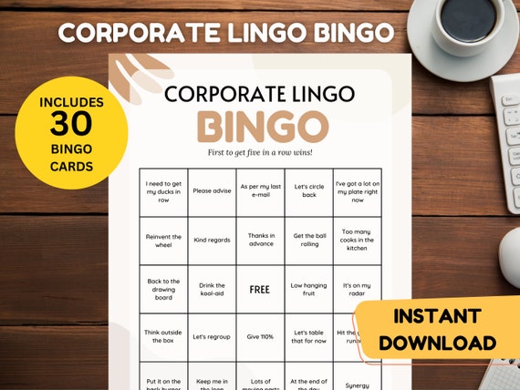Corporate Lingo Bingo Work Bingo Networking Bingo Workplace Bingo