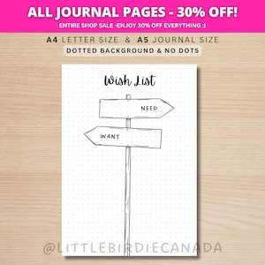 Wish List - PRINTABLE Journal Page - Planner Page - Things To Buy - Shopping List - Wish List Journal Template - Things I Want - Want List