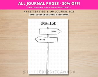 Wishlist Bullet Journal Page Printable / Wish List A5 Journal
