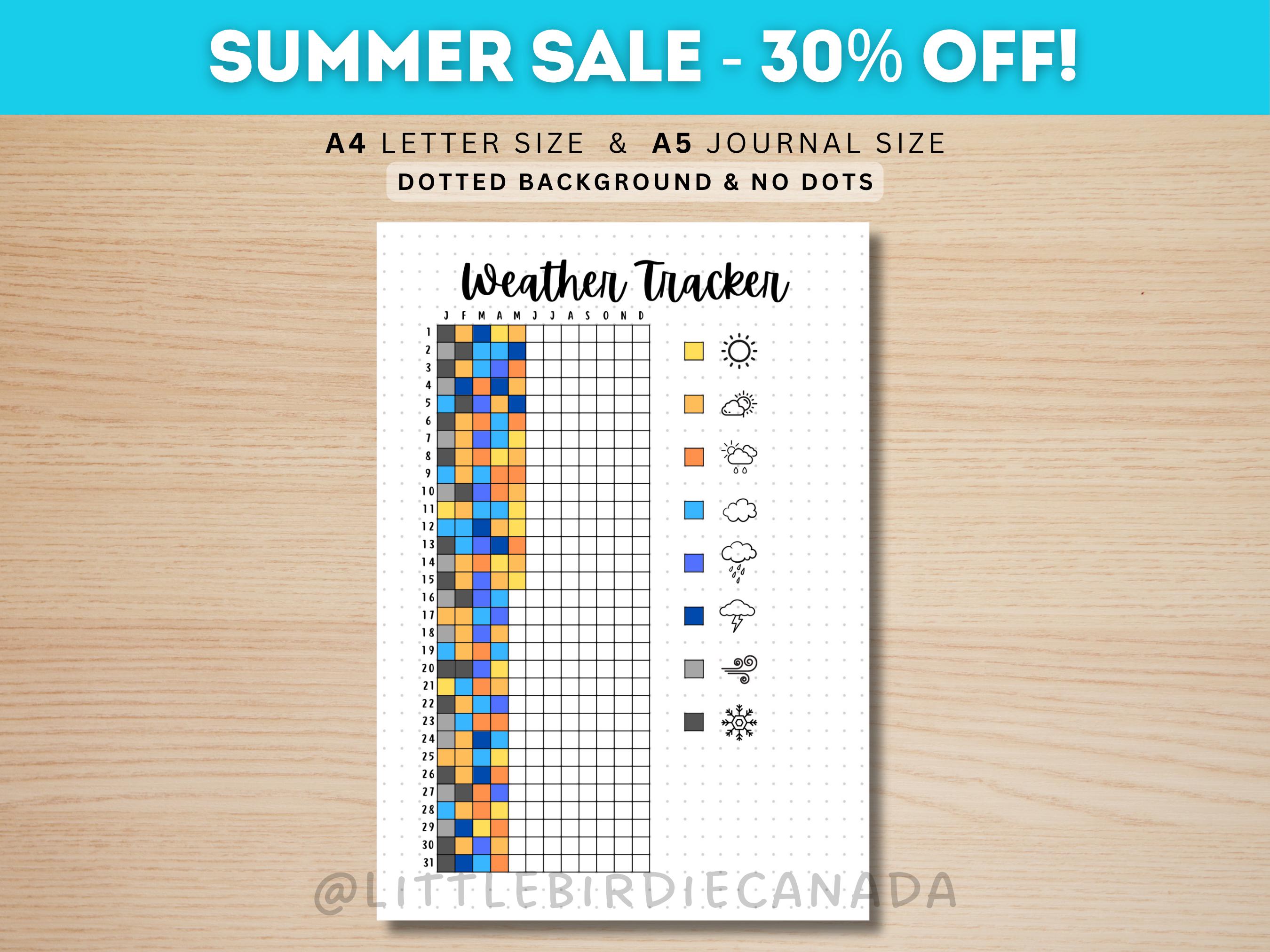 Weather Tracker - PRINTABLE Journal Page - Planner Page - Yearly Weather Tracker - Journal Template - Track Weather - Weather Log