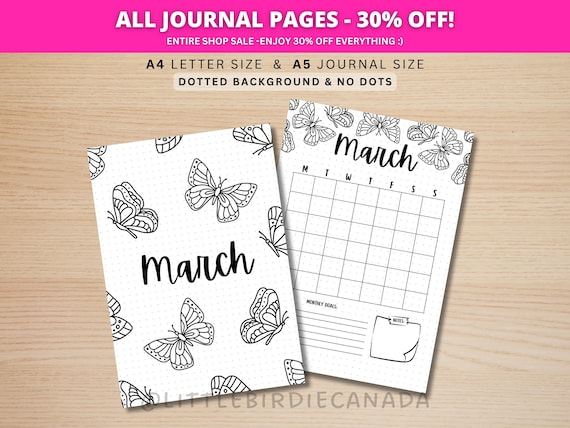 March Title Page - Butterfly - March Calendar - PRINTABLE Calendar - Journal Title Page and Calendar Set - March Cover Page