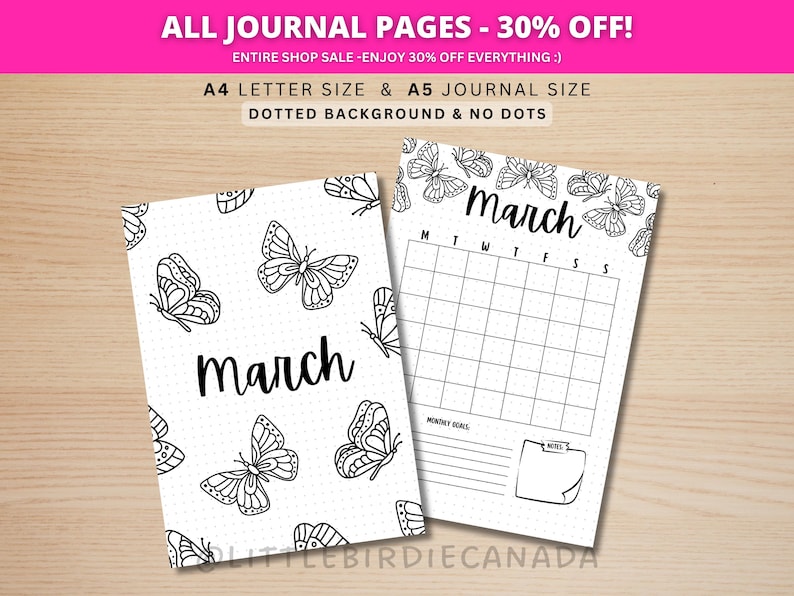 March Title Page - Butterfly - March Calendar - PRINTABLE Calendar - Journal Title Page and Calendar Set - March Cover Page image 1