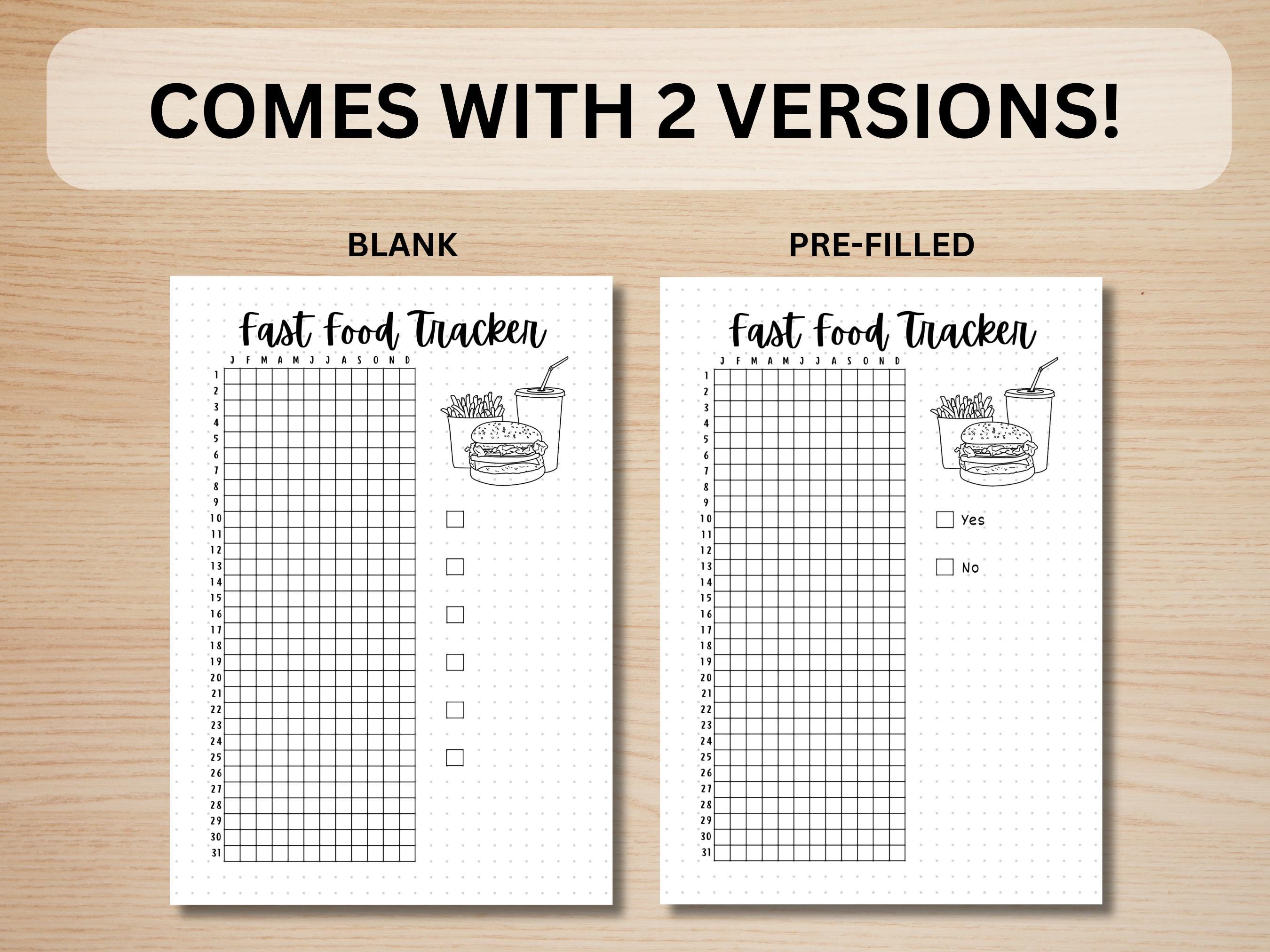 Fast Food Tracker - PRINTABLE Journal Page - Planner Page - Health ...