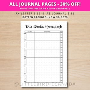 Homework Tracker - PRINTABLE Journal Page - Student Journal - Student Planner Page - Student Agenda - Assignment Tracker - Track Homework