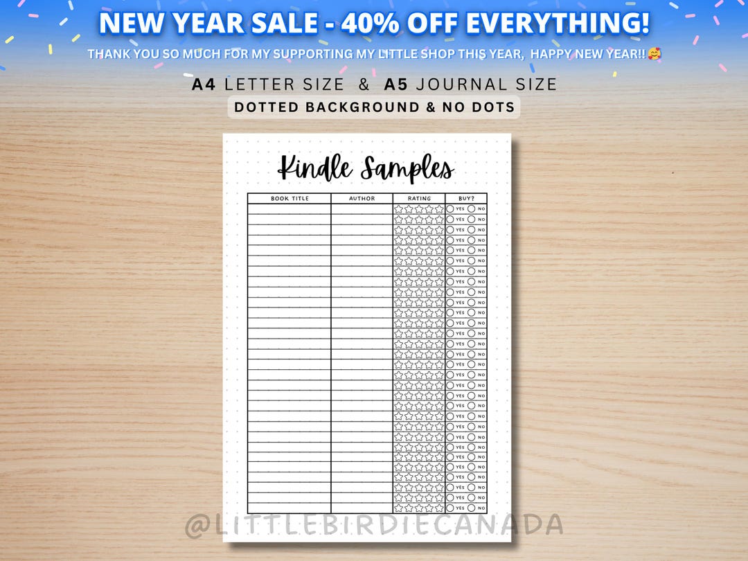 Kindle Sample Tracker - PRINTABLE Journal Page - Reading Planner Page ...