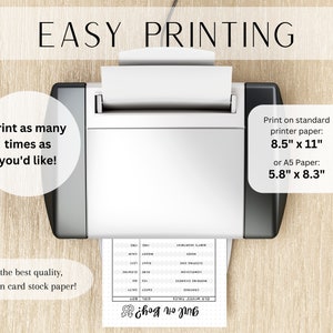 May include: A white printer with a sheet of paper printing out a black and white planner. The text on the paper reads "Old Wives Tales" and "Bull on the Sofa". The text on the printer reads "Print as many times as you'd like!" and "For the best quality, print on card stock paper!" The text on the right side of the printer reads "Print on standard printer paper: 8.5" x 11" or A5 Paper: 5.8" x 8.3"