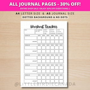Workout Tracker - Page de journal imprimable - Exercise Tracker - Fitness Tracker - enregistrement d'entraînement - Planificateur d'entraînement - Planificateur d'exercices