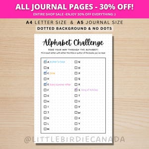 Alphabet Reading Challenge - PRINTABLE Journal Page - Reading Tracker - Reading Log - Printable Planner Page - Book Challenge - Reading Game