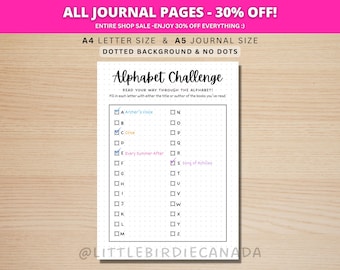 Alphabet Reading Challenge - PRINTABLE Journal Page - Reading Tracker - Reading Log - Printable Planner Page - Book Challenge - Reading Game