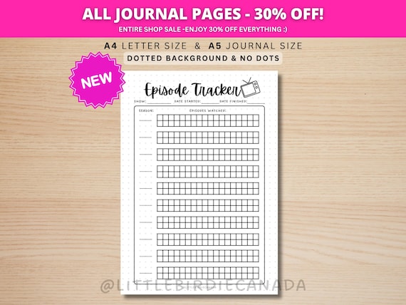 Episode Tracker - PRINTABLE Journal Page - Series Tracker - Printable Journal Template - Monthly Tracker - Show Tracker - TV Series Tracker