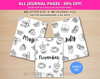 Cute Food Title Pages - BUNDLE D - PRINTABLE Journal Page - Printable Title Page - Printable Cover Page - Journal Title Page - Journal Cover