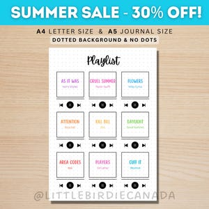 Playlist Tracker - PRINTABLE Journal Page - Planner Page - Monthly Playlist - Songs of the Month - Playlist Journal Page - Song Tracker