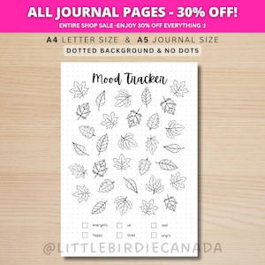 Rastreador de estado de ánimo de hojas de otoño - Página de diario imprimible - Página de planificador - Rastreador de sentimientos - Rastreador de estado de ánimo diario - Seguimiento del estado de ánimo - Plantilla de diario