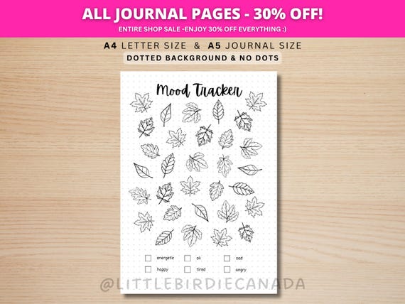 Fall Leaves Mood Tracker - PRINTABLE Journal Page - Planner Page - Feelings Tracker - Daily Mood Tracker - Track Mood - Journal Template