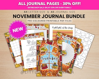 November Journal Bundle - Böcker - UTSKRIVBARA Journalsidor - FÖRFÄRGADE Sidor - Novemberplanerare - Novemberagenda - Utskrivbar Planerare