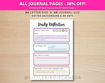 Daily Reflection Journal - PRINTABLE Gratitude Journal Page - Planner Page - Wellness Journal Page - Mental Health Journal - Daily Journal