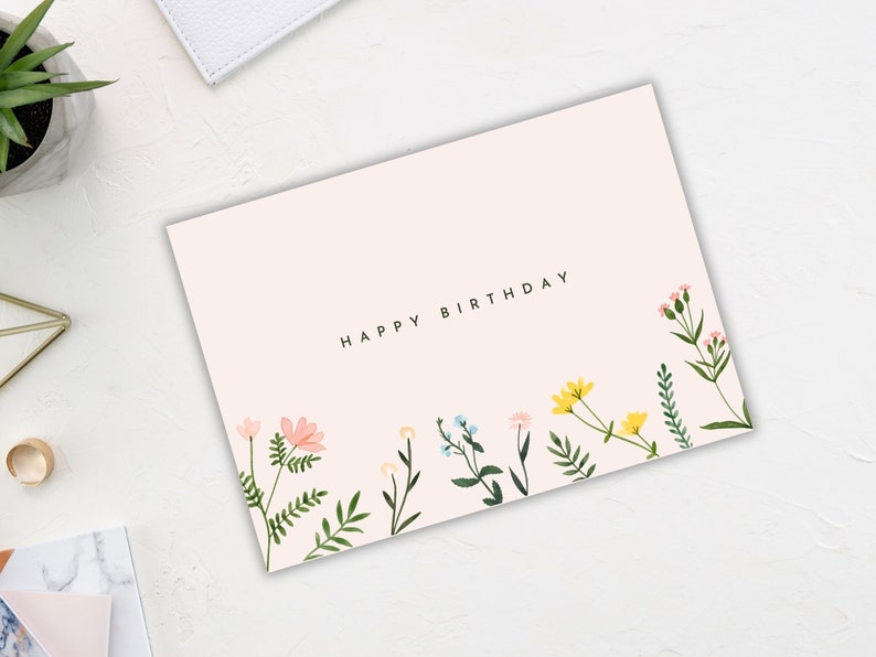 Printable Birthday Card Floral Birthday Card Flower Birthday Card Print at Home Birthday Card Happy Birthday Card for Her Digital Download zdjęcie 4